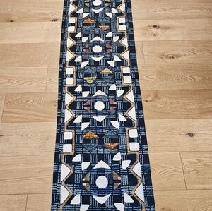 Embroidered And stamped bed / table runner stitched folk art fabric Mola signed